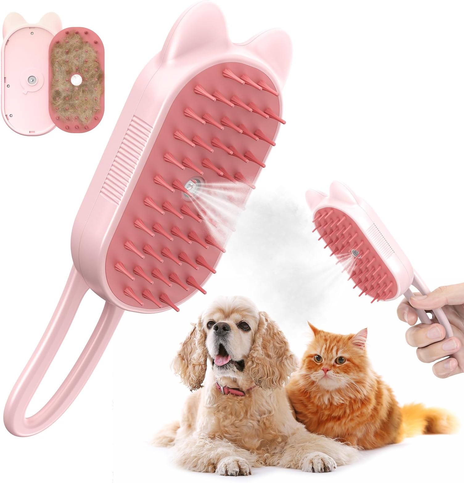 FYA Cat Hair Steam Brush, Cat Grooming Brush With Steam, Water Brush for Dogs Spa, Steamy Pet Brush, Steamy Cat Brush 3 In1 for Removing Tangled and Loose Hair, Suitable for Cats and Dogs