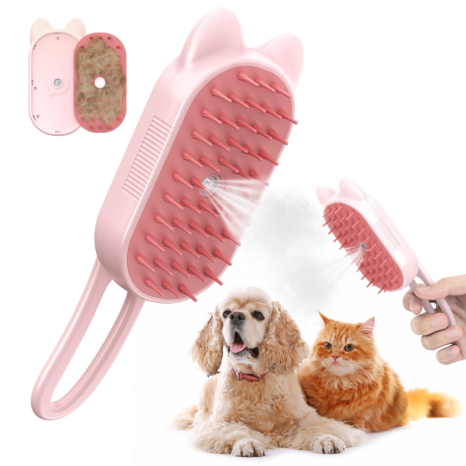 FYA Cat Hair Steam Brush, Cat Grooming Brush With Steam, Water Brush for Dogs Spa, Steamy Pet Brush, Steamy Cat Brush 3 In1 for Removing Tangled and Loose Hair, Suitable for Cats and Dogs