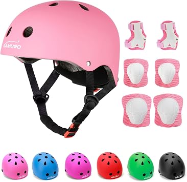 KAMUGO Kids Helmet قابل للتعديل ، مع مجموعة معدات واقية رياضية وسادات معصم الركبة الكوع للأطفال الصغار من سن 2-8 فتيان ، دراجة تزلج Hoverboard سكوتر Rollerblading Helmet Set