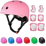 KAMUGO Kids Adjustable Helmet, with Sports Protective Gear Set Knee Elbow Wrist Pads for Toddler Age 2-8 Boys Girls, Bike Skateboard Hoverboard Scooter Rollerblading Helmet Set