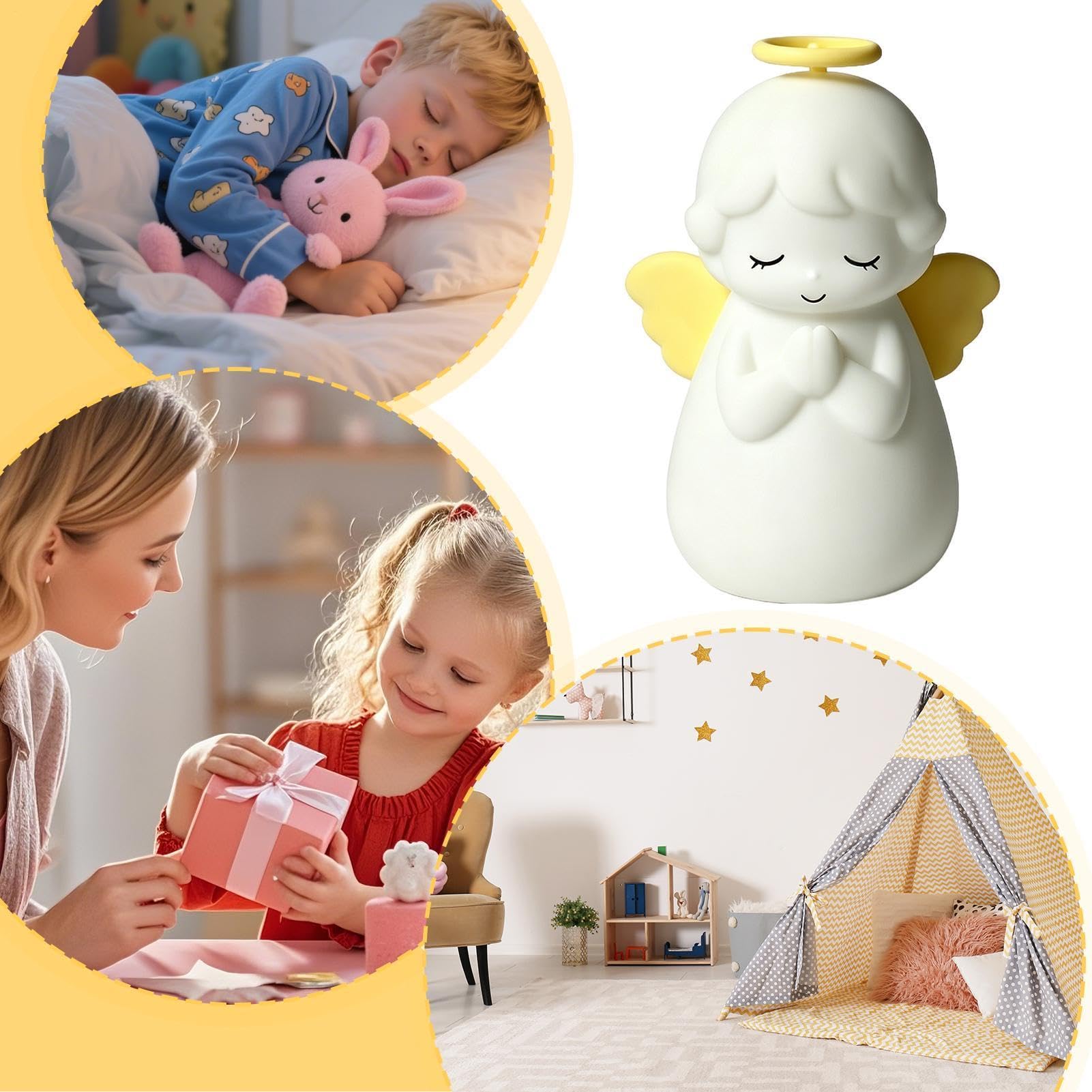 Luz nocturna para niños, luz de lectura en forma de ángel con temporizador