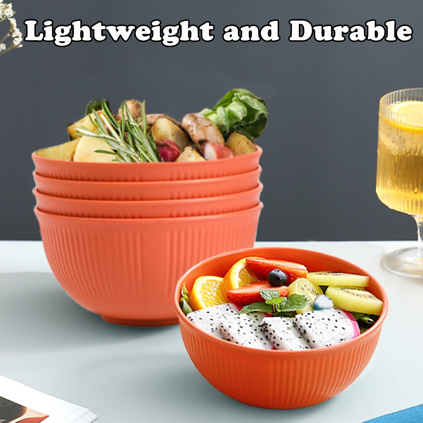QHNTXQD Unbreakable Cereal Bowls, 24 OZ Lightweight Plastic Bowl Set of 4 - Image 4