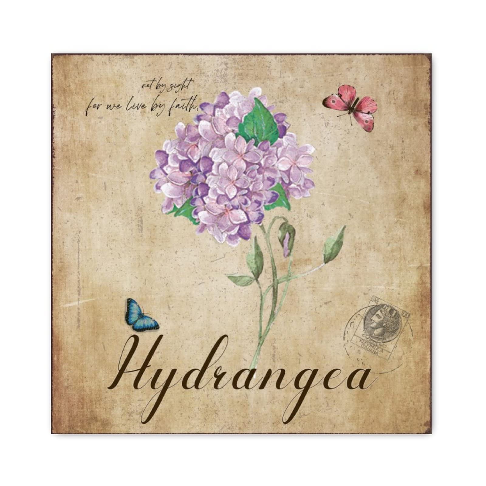 Panneau en bois hortensia violet Faith Not by Sight pour message inspirant