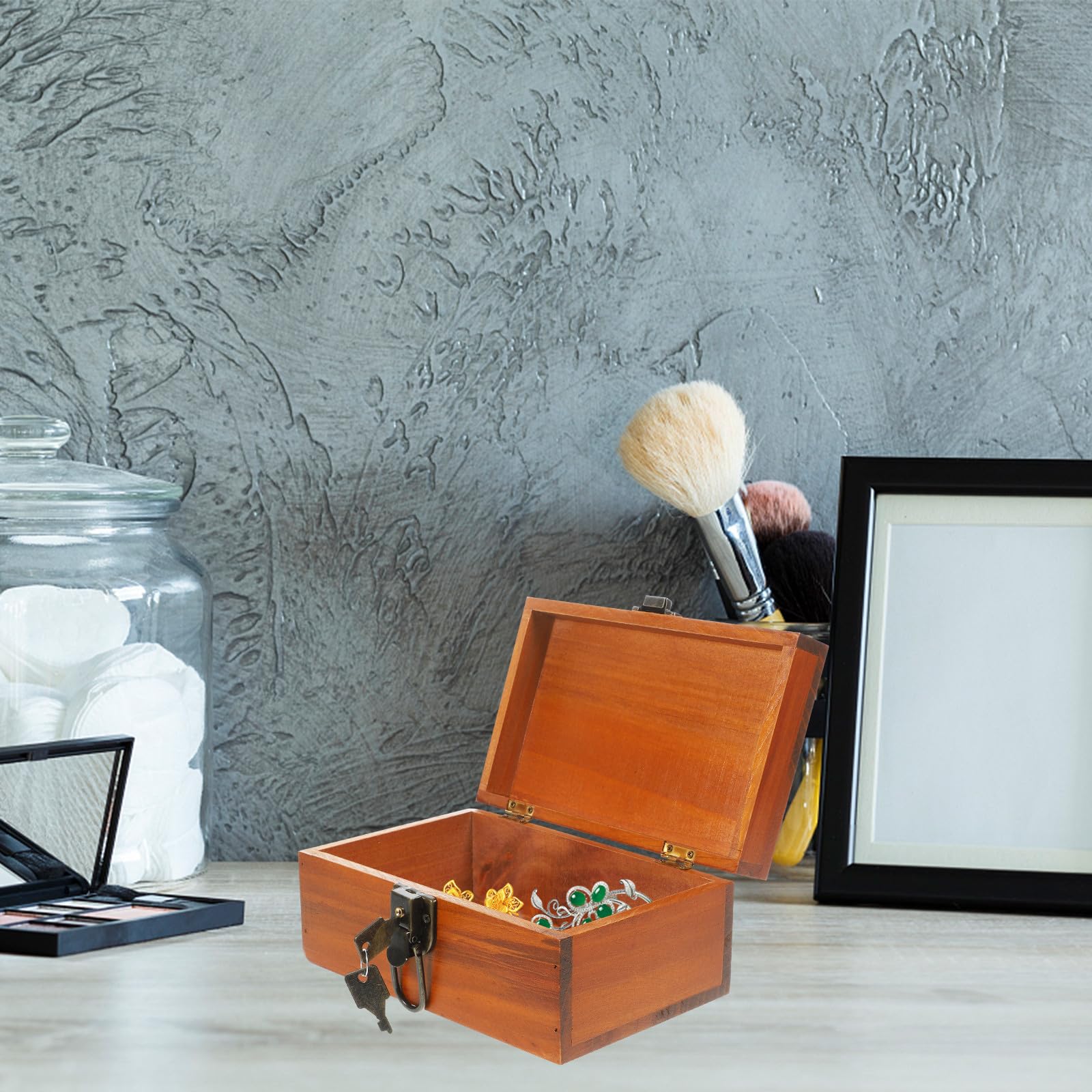Hemobllo Vintage Retro Stil mit Schloss Aufbewahrungsbox Schmuckkästchen Braun zum Organisieren für Kleine Schmuckstücke und Ringe im Schlafzimmer