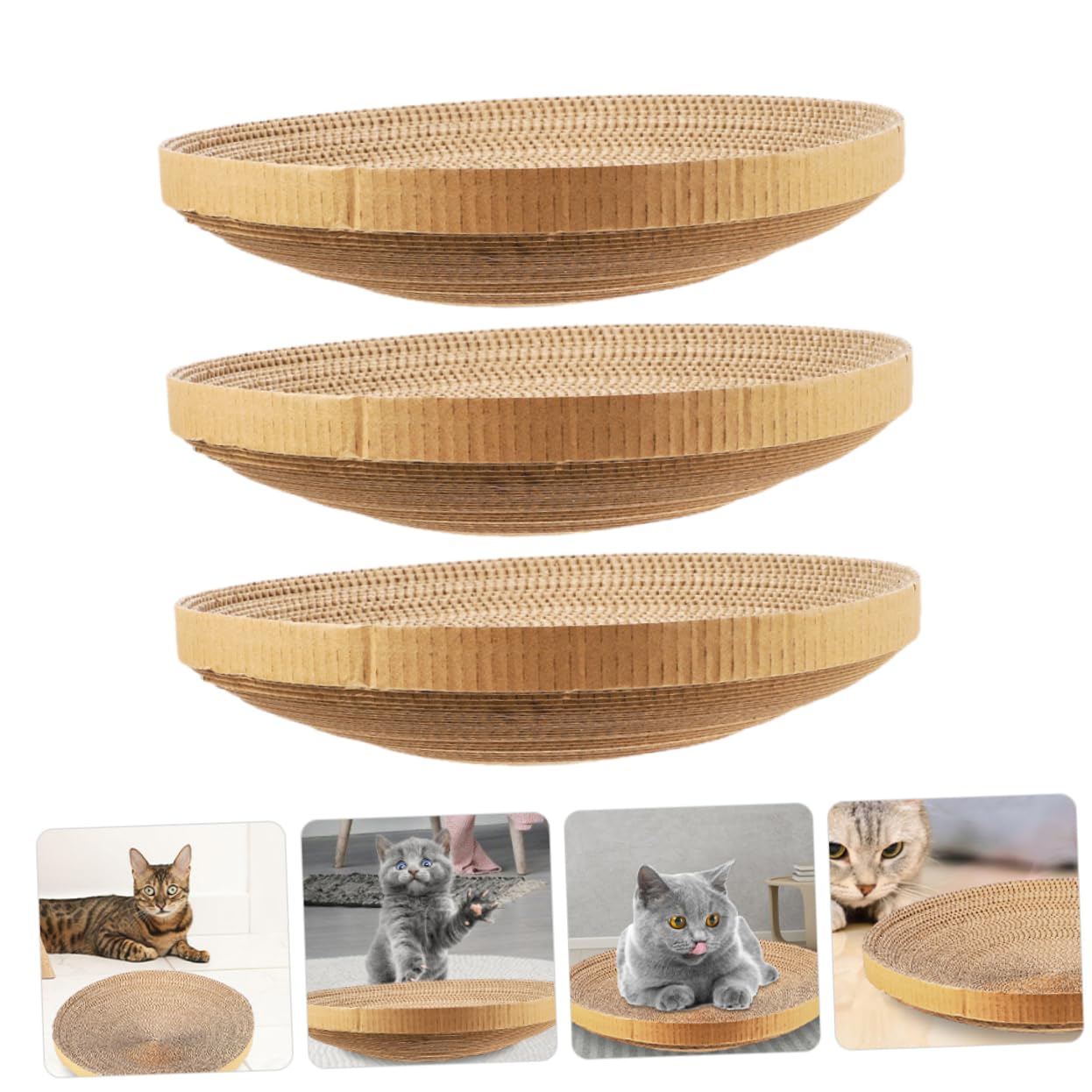 3 Stück-Pack Runde Katzenkratzbretter Ersatz aus Wellpappe, Khaki