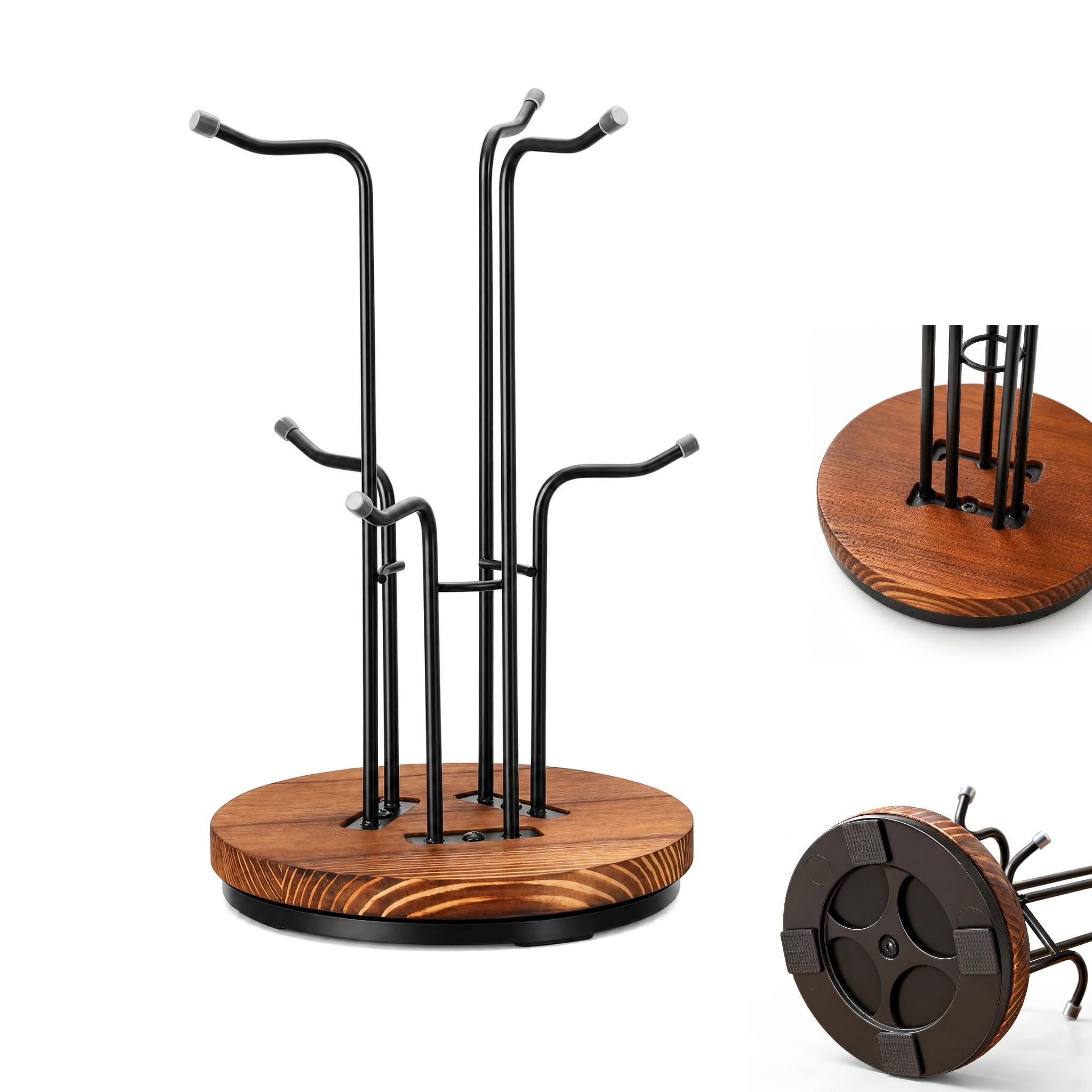 360°Rotating Mug Tree,Large Cups Mug Stand Mug Tree with Stable Wooden Base