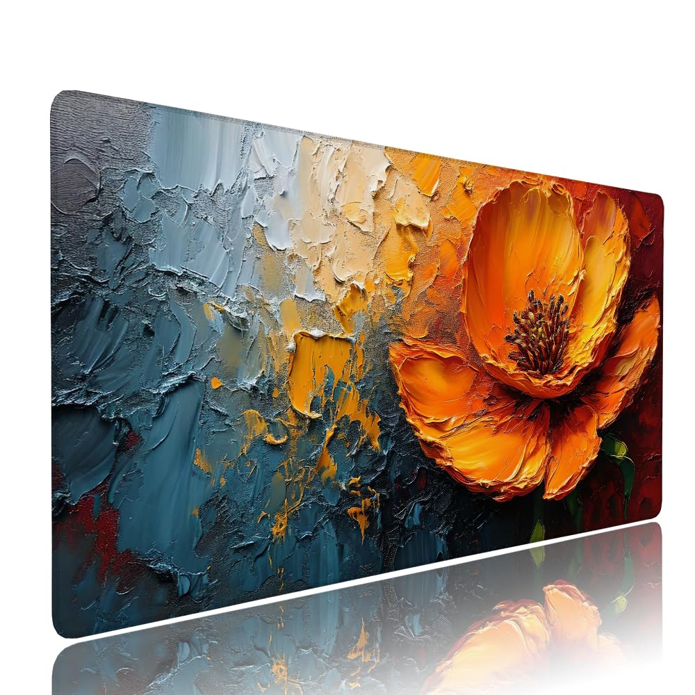 Alfombrilla de Mouse para Juegos, Giallo, XXL, Antideslizante, Impermeable, Diseño de Fiore, Extendido, Grande, 1400x600x3mm, para PC, Laptop, Ufficio, Famiglia d-582