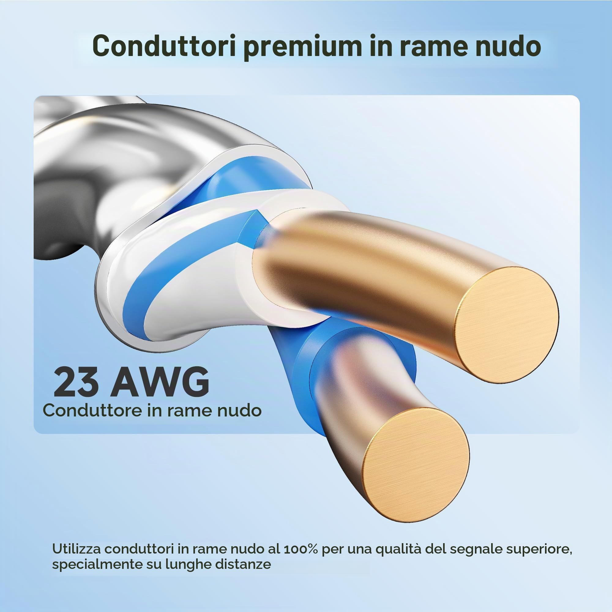 Cable Matters Cavo Ethernet Cat6a schermato in rame nudo da 10 Gbps a parete (CM) nominale 23 AWG, cavo Ethernet Cat6a, 91,4 m, solido, S/STP, S/FTP, cavo Ethernet Cat6a, blu