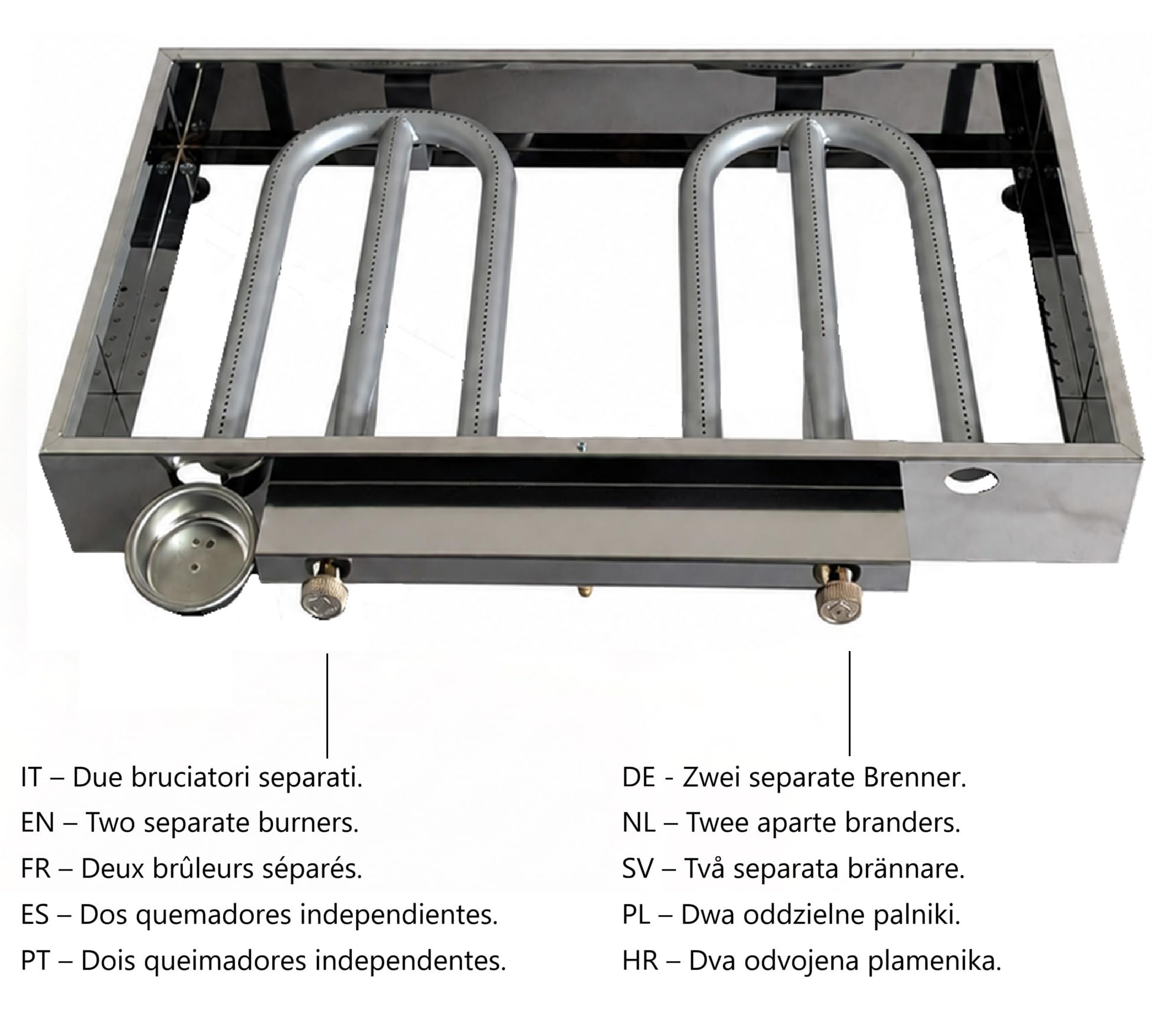 Yelloo - Parrilla Inoxline 810 75x45 cm con placa lisa de acero inoxidable AISI430, BBQ barbacoa de gas con dos quemadores