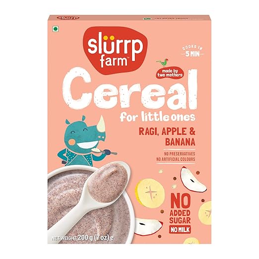 Slurrp Farm Ragi & Apple Cereal with No Sugar | Real Apple & Banana | Instant Cereal | Cereal with No Milk, No Preservatives | 200g