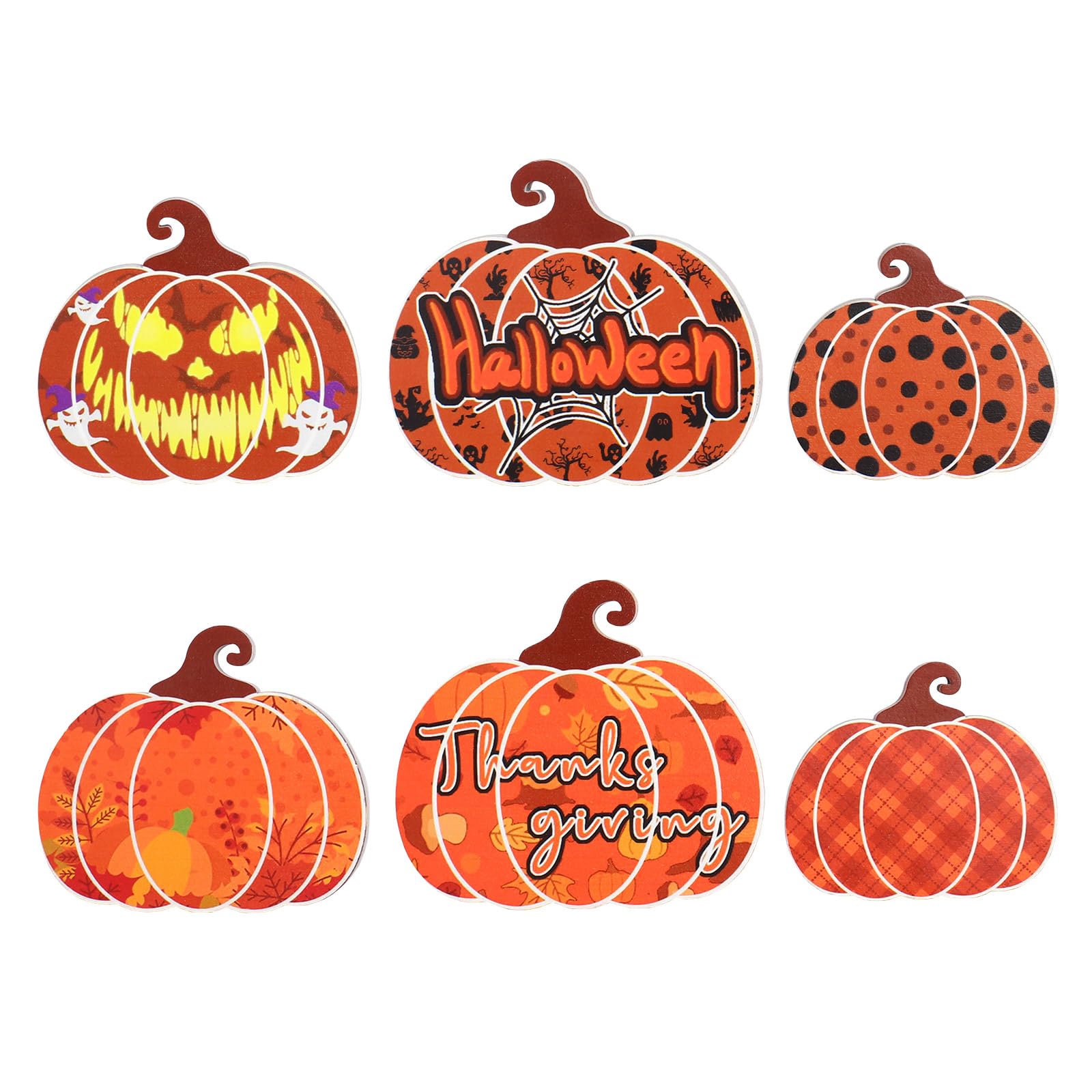 Zzbakress 3Pcs Halloween Decorations Indoor Wooden Double-Side Pumpkin Decor for Halloween/Thanksgiving Pumpkin Thanksgiving Decors Easy to Stand Pumpkin Decor for Table Tray Shelf (Vivid, Medium)