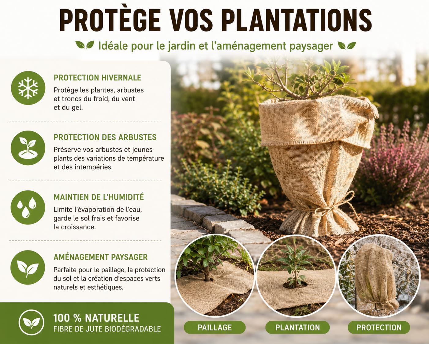 Toile de Jute teinte naturelle, 275 gr/m², rouleau 1 m x 10 m, La Cordeline CJN11C, pour jardinage, emballage ou bricolage, Marron
