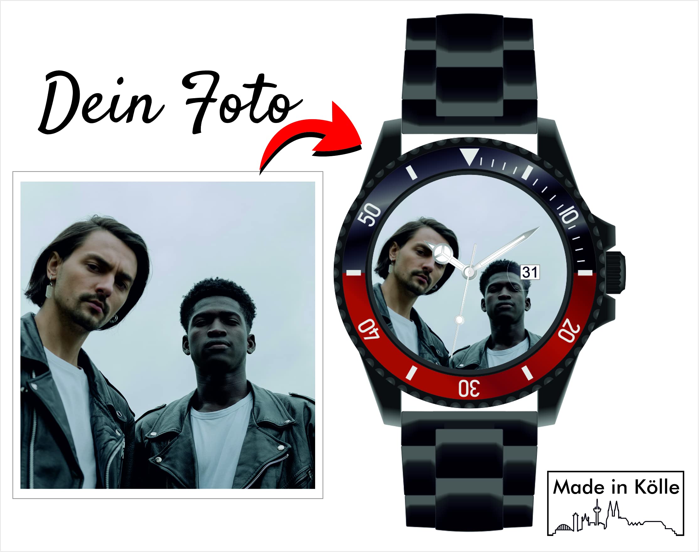 memories Reloj con imagen personalizada reloj con foto 40mm acero inoxidable pulsera reloj de foto, Negro , Pulsera