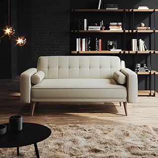 ELEGANT 3 Seater Settee Bed with Detachable Armrests Guest Room Linen Sofa Bed with Fireproof Sponge 1860x860x790mm Click Clack Sofa Bed, Cream White