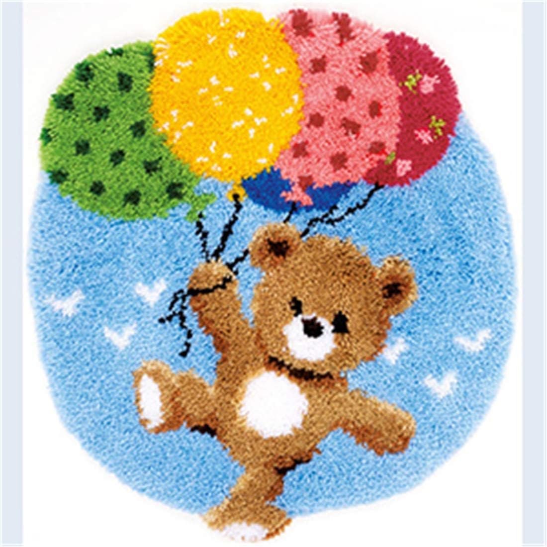 Raixleb Latch Hook Kits Pattern Printed Rug Making Crafts for Adults 21 inch X 18 inch Gift for Family Friends Needlework Crafts Bear with Balloons