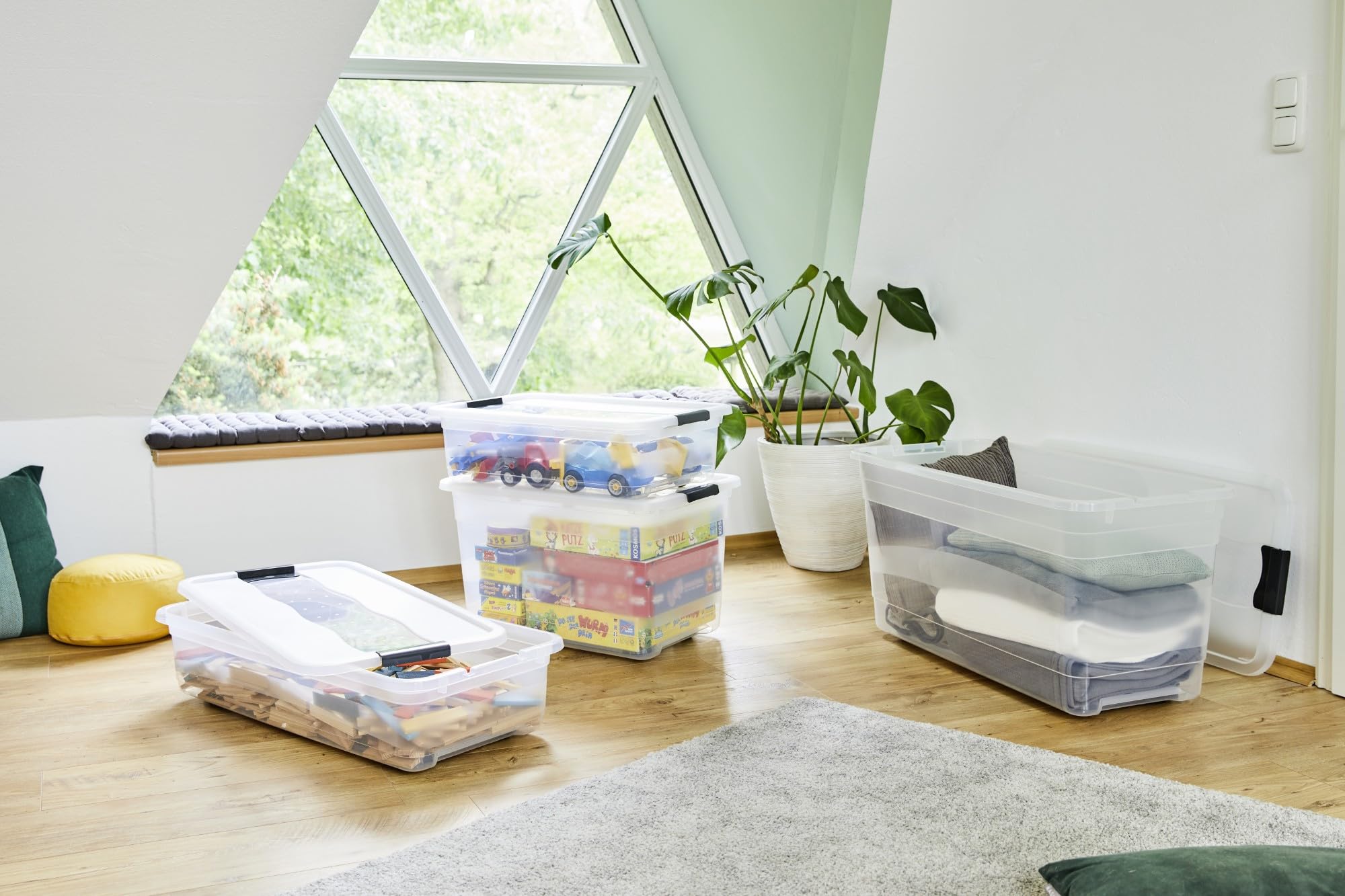 keeeper cornelia 3x Aufbewahrungsbox mit Deckel und Schiebeverschluss, 39,5 x 29,5 x 9,5 cm, 7 l, Transparent