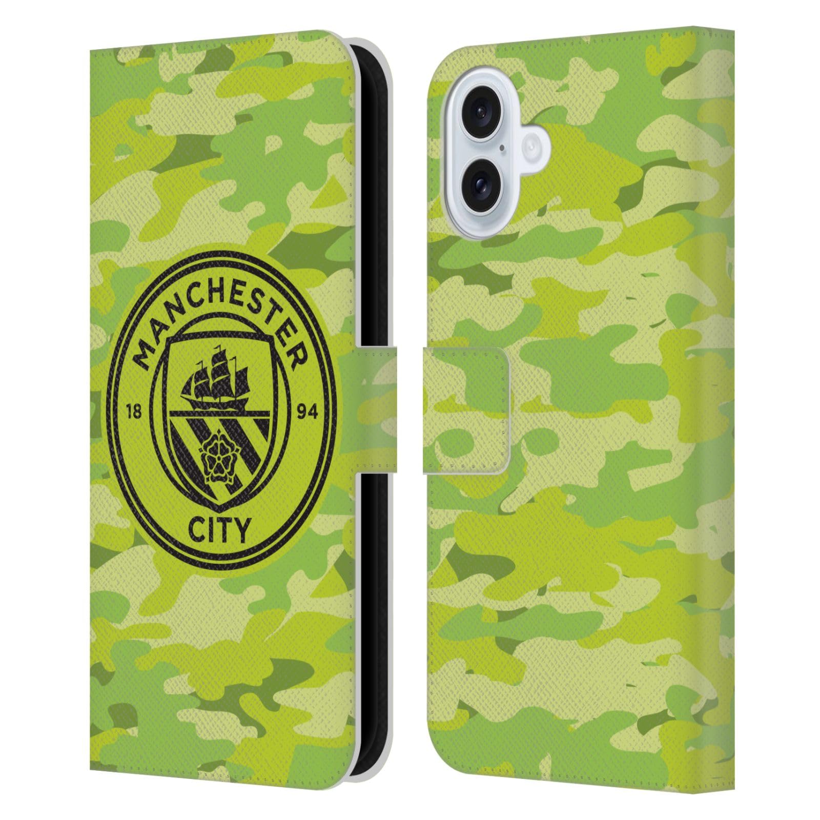 Head Case Designs Officially Licensed Manchester City Man City FC Goalee Mono Badge Camou Leather Wallet Case Compatible With Apple iPhone 16 Plus