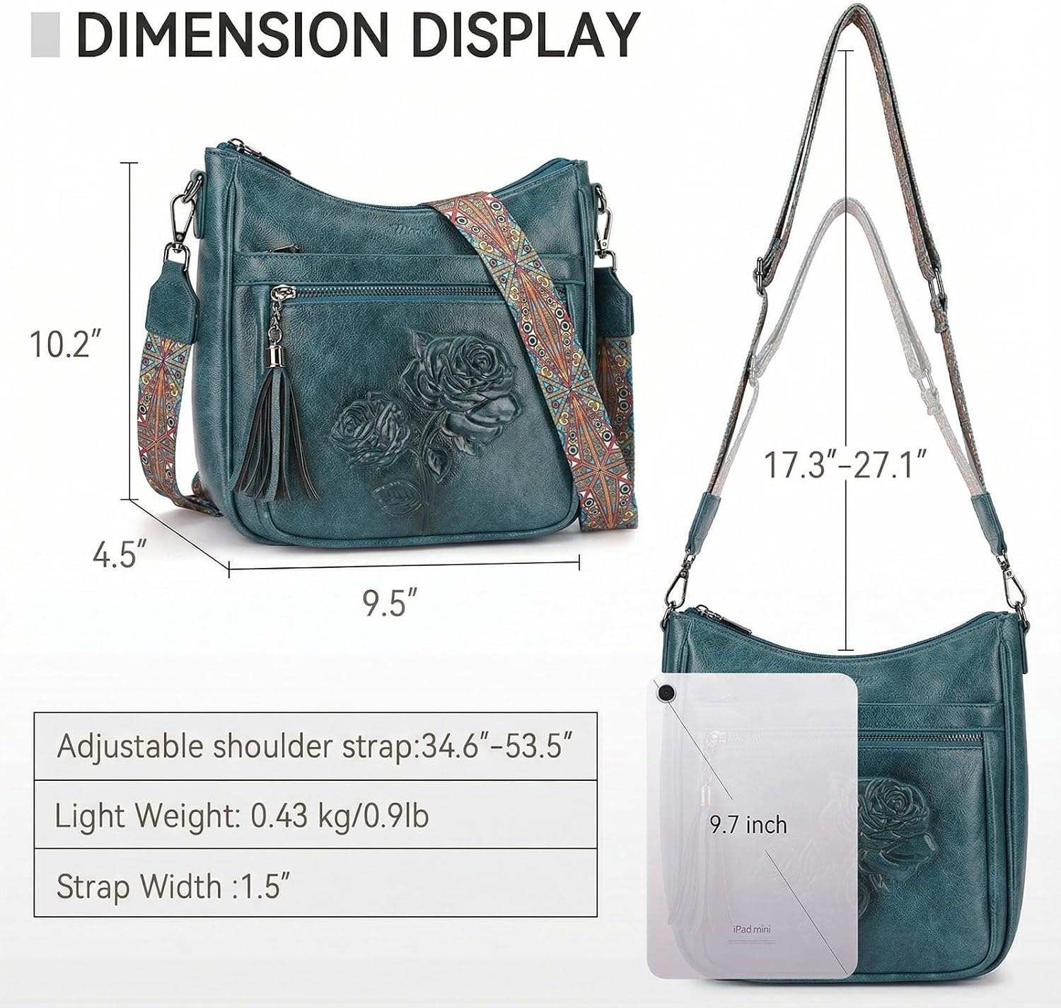 Crossbody Bags for Women Trendy Vegan Leather Hobo Purses Embossed Shoulder Handbag Lightweight Travel Purse