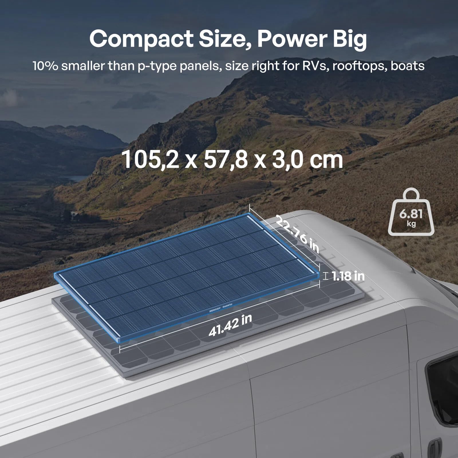 Renogy Panel solar ShadowFlux de 120 W antisombreado tipo N, módulo fotovoltaico de 120 W, 12 V, 25%, panel solar de alta eficiencia para caravanas, casas, balcones, barcos, techos agrícolas
