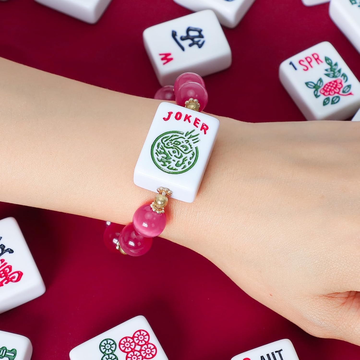 Jongyance American Mahjong Accessory with A Joker Tile for Mahjong Lovers, Fits Wrist Sizes Ranging from 5.7 to 7.25 Inches