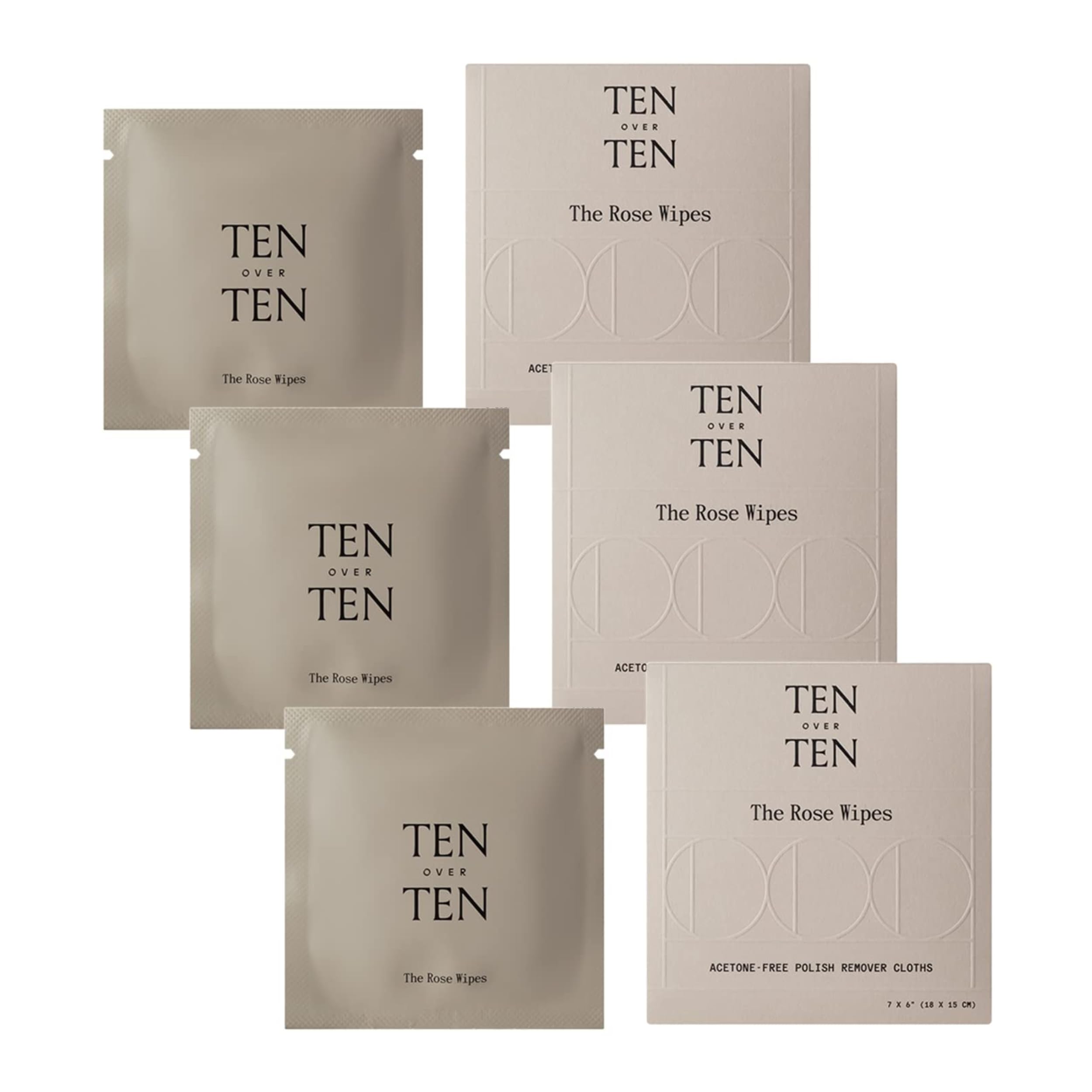 tenoverten - The Rose Wipes Acetone-Free Nail Polish Remover Cloths | Clean, Natural, Non-Toxic Nail Care (3 Boxes, 18 Wipes)