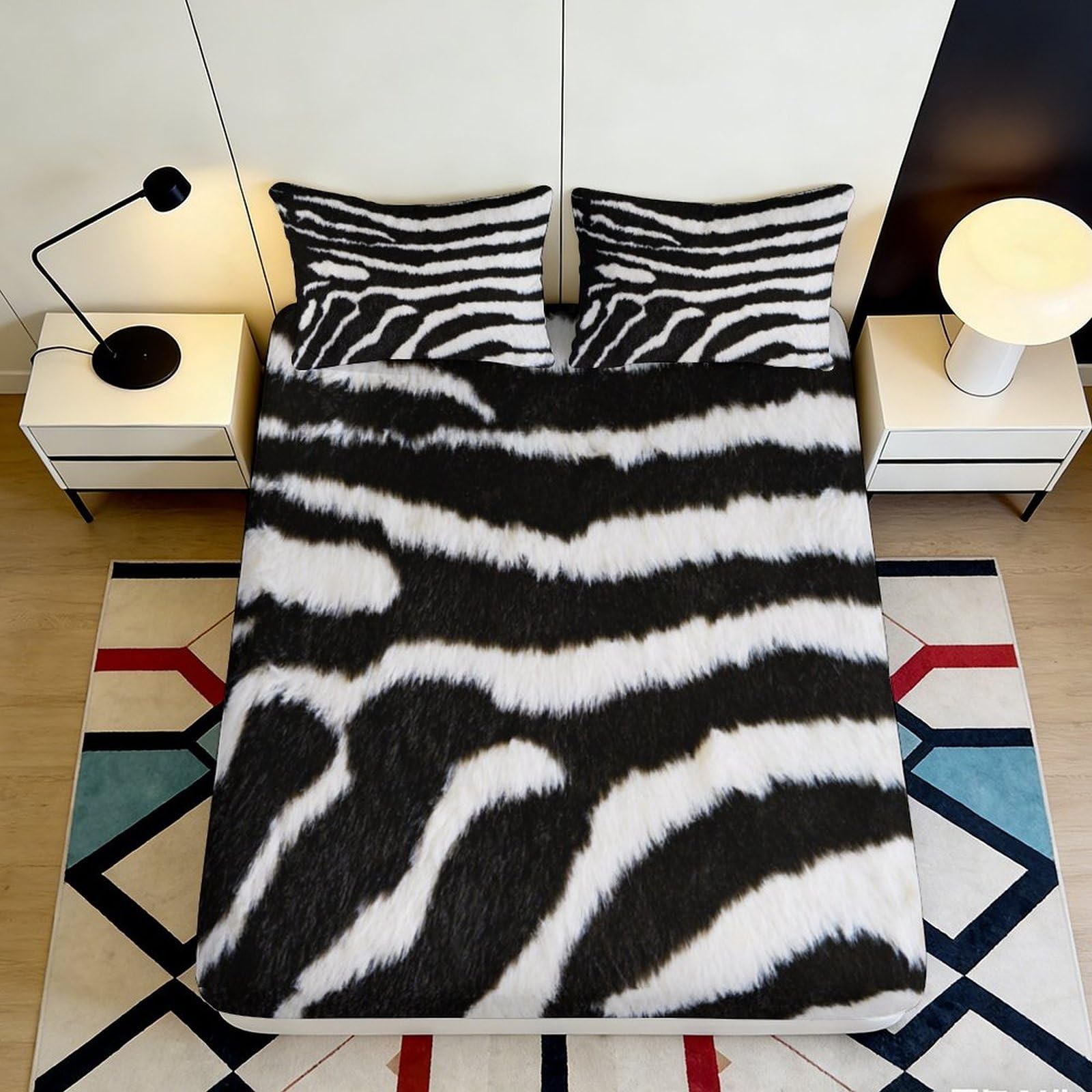 3D Printed Zebra Stripe Fitted Sheet Microfiber Deep Pocket Elastic Hem Zebra Pattern Mattress Fitted Cover 200x200x25cm 90x200x25cm