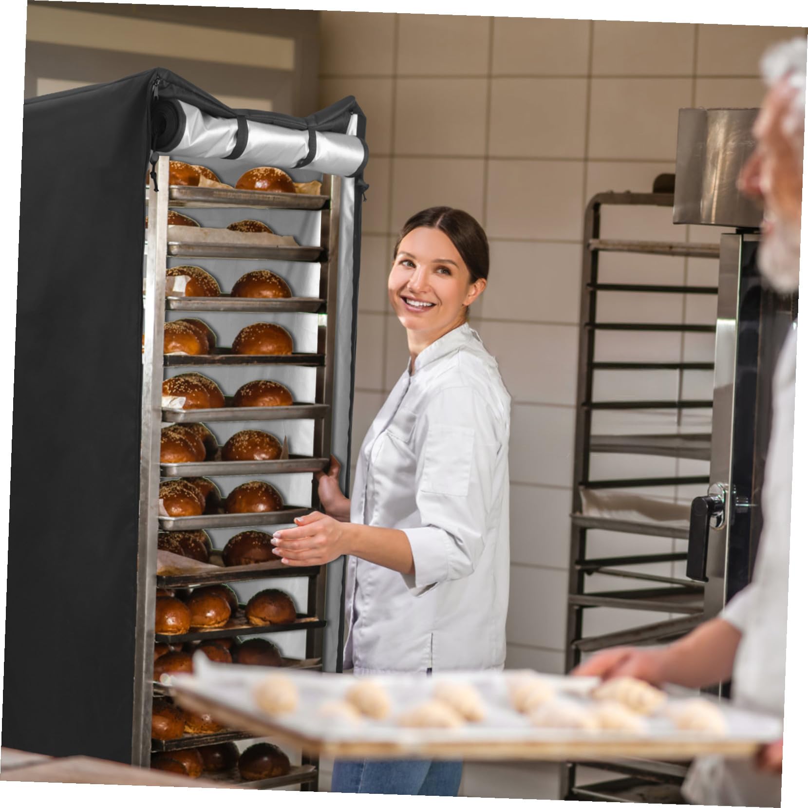 Copertura per Carrello Portateglie in Tessuto Oxford Nero Protezione Resistente e Pieghevole per Forni da Panetteria Facile da Installare con Chiusura Zip per Uso in Cucina e