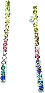 18K Gold Plated Round Multi colored rainbow Dangling Studs Earrings