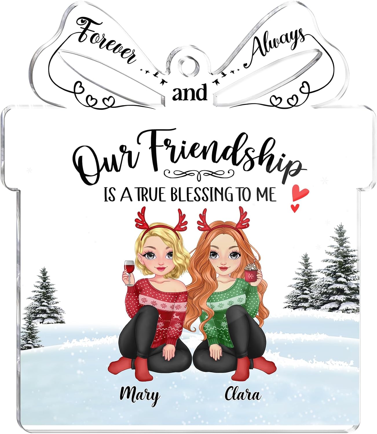 GOSSBY Personalized Clear Acrylic Best Friend Christmas Ornament - Custom Friendship Gift for Women Xmas with Design, Name - Bestie Women Gift - Our Friendship is A True Blessing