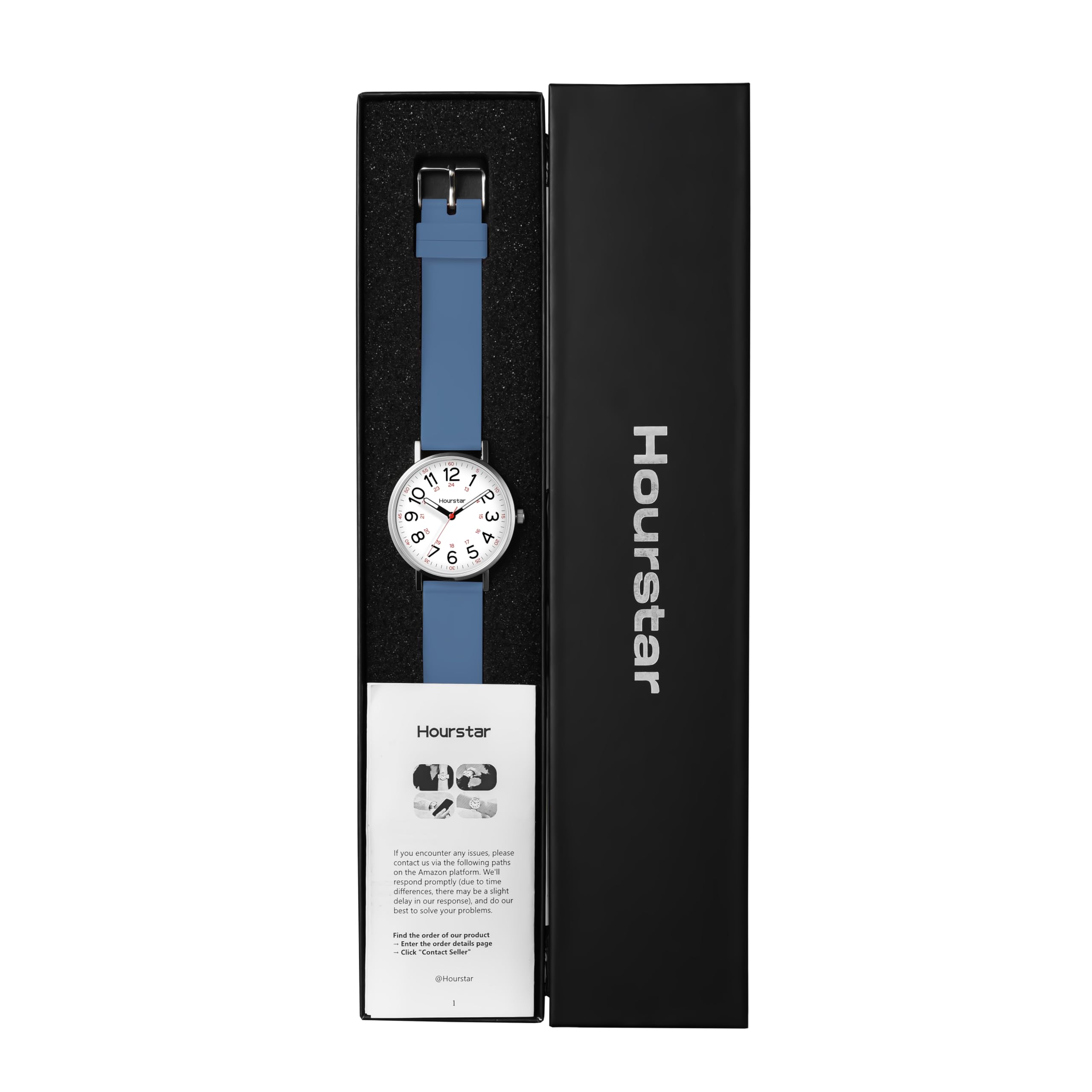 Reloj analógico de enfermera para mujer con segunda mano para enfermería, 12/24 horas, correa de silicona, fácil lectura (azul)