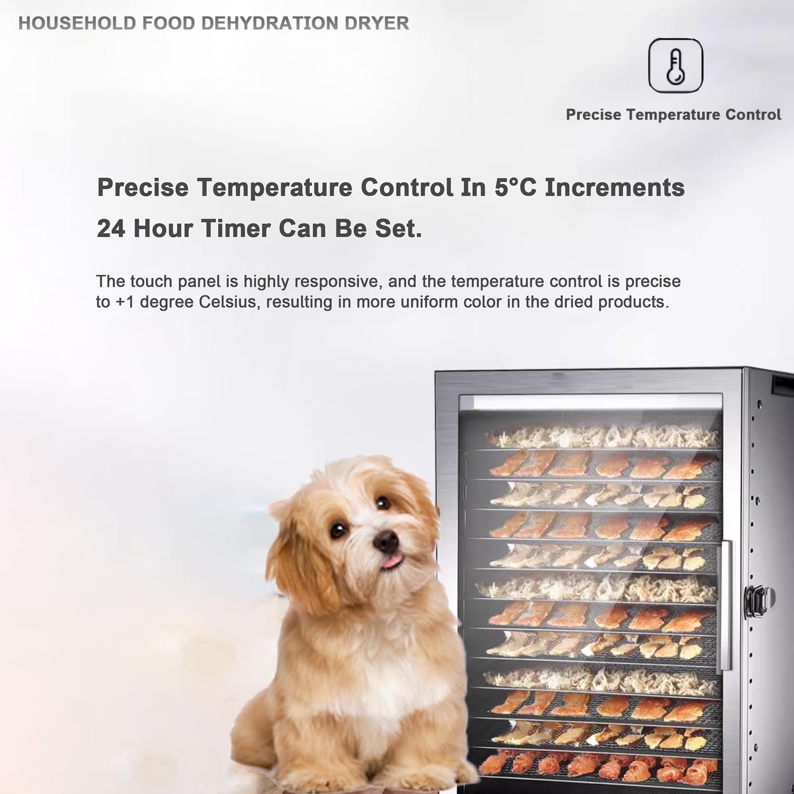 Deshidratador de alimentos premium 800W con bandejas de acero inoxidable, temporizador 24H y control de temperatura, operación silenciosa para frutas secas saludables Verduras carne descabalda, diseño