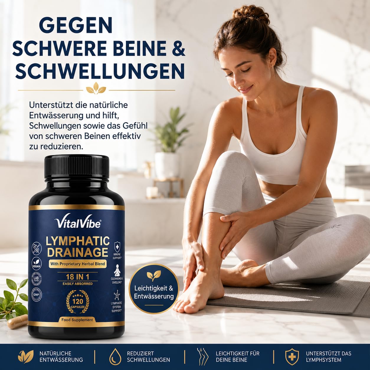 Lymphdrainage Kapseln - 18 in 1 Komplex mit Löwenzahn, Klettenwurzel & Bromelain - Lymphatisches System & Immunsystem Support - 120 Vegane Kapseln mit Vitamin C, D3, Zink & Selen