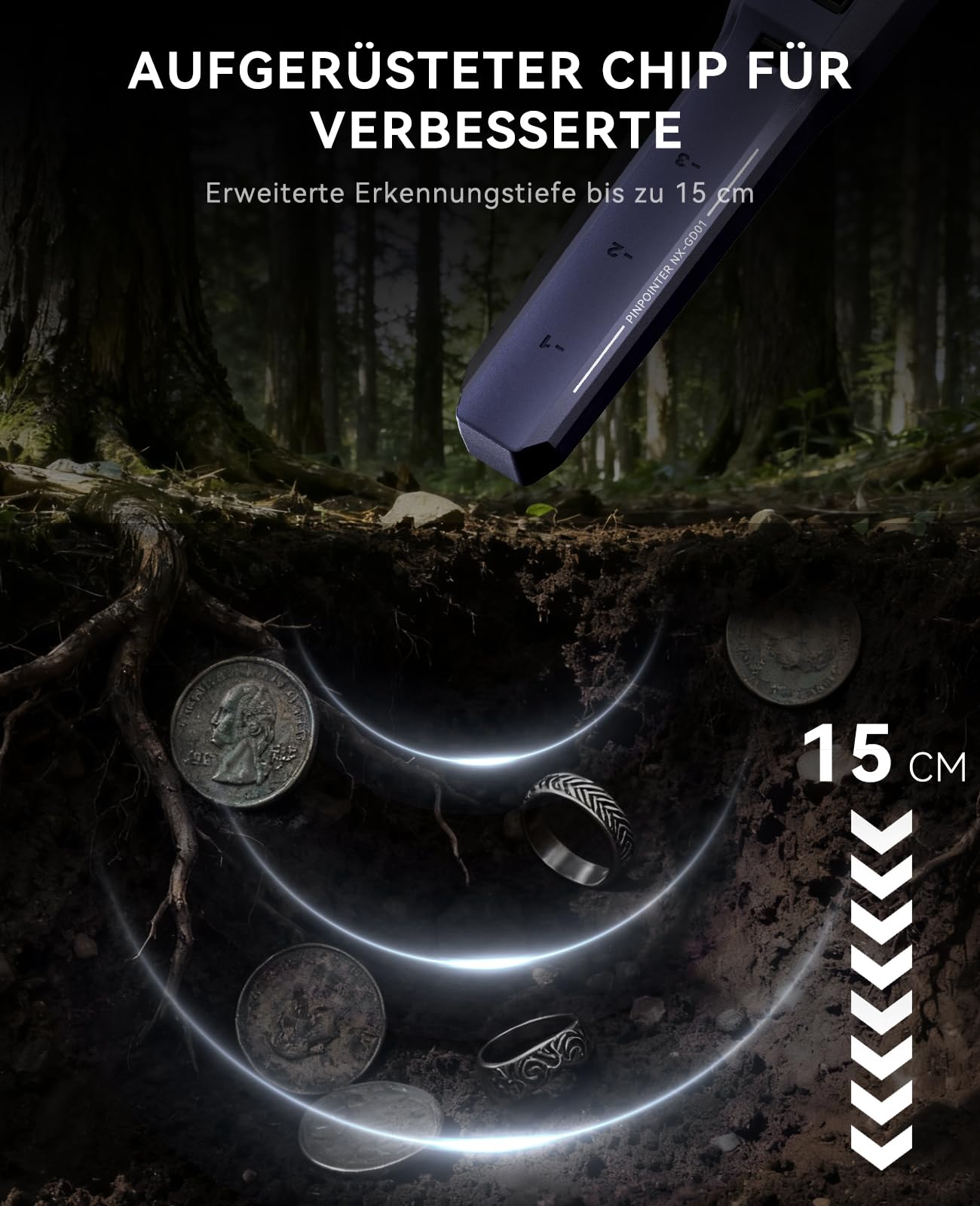 SUNPOW Pinpointer Metalldetektor Profi Exklusiv für Erwachsene,800MAH Wiederaufladbare Lithium Batterie, Voll IP68 Wasserdicht, Upgraded Chip & LCD Bildschirm, 4 Modi, 3 Licht mit SOS