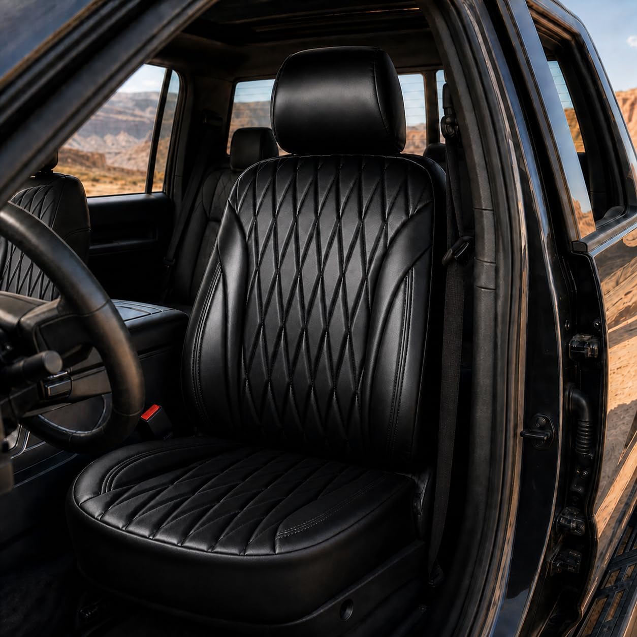 AUTOYOUTH Car Seat Covers, Universal Fit Waterproof Front Seat Covers, 3D Foam Back Support Car Seat Covers for Trucks Vans and SUVs Airbag Compatible 2 Pieces Black
