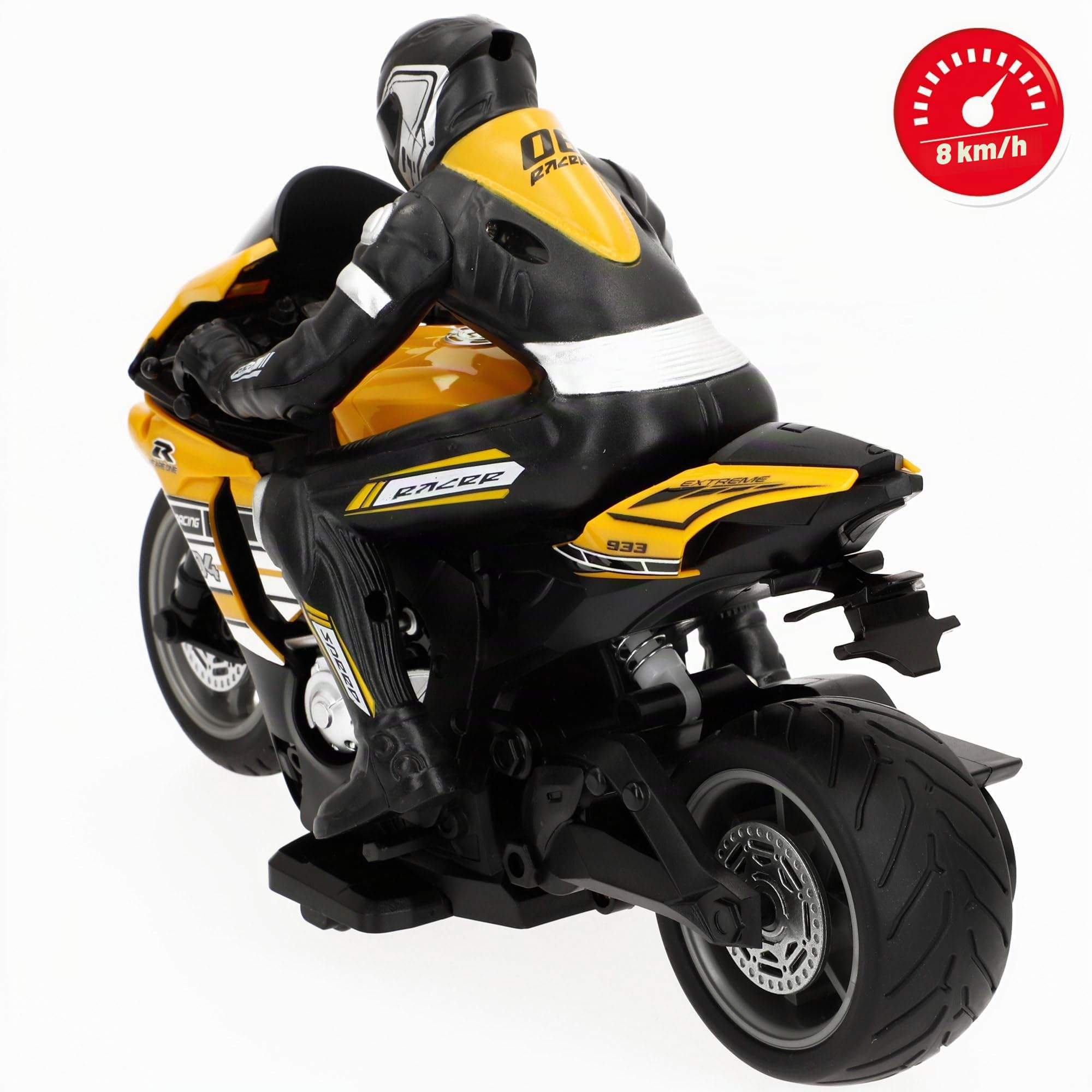 COLORBABY Speed & Go Moto télécommandée, avec Pilote, Jaune ou Bleu, échelle 1:10, Vitesse 8 km/h, fréquence 2,4 GHz, télécommande, Motos radiocommandées, Jouets Enfants 6 Ans (41364)