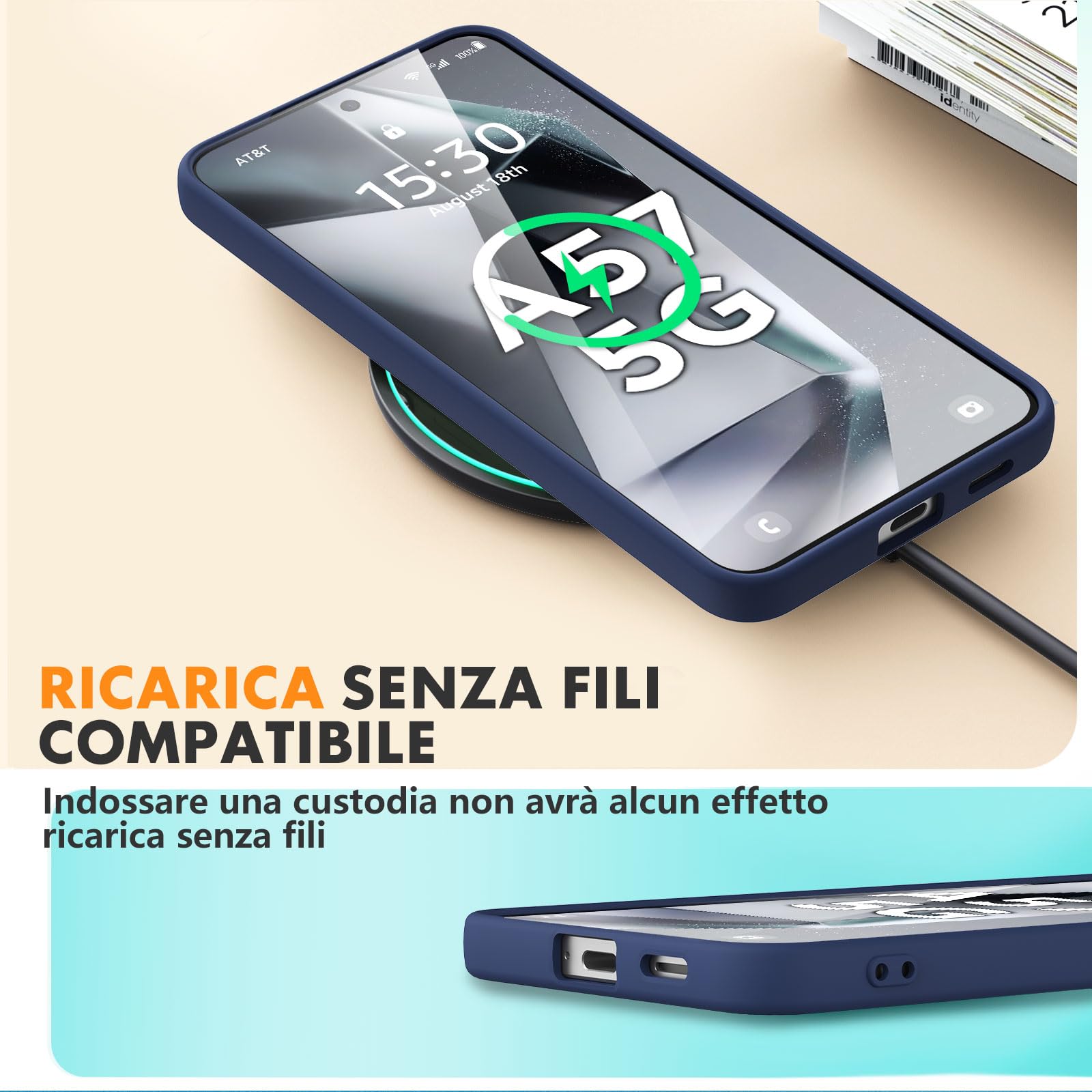 Vansdon Cover Compatibile con Samsung Galaxy A57 5G, 2 Pellicola Protettiva in Vetro Temperato, Gomma Gel di Silicone Liquida Antiurto Custodia - Blu notte