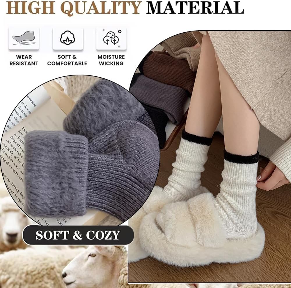 4 PairsWomens Merino Wool Socks for Hiking Winter Warm Thick Thermal Crew Cozy Cabin Ladies Stocking Stuffers Gift Comfy