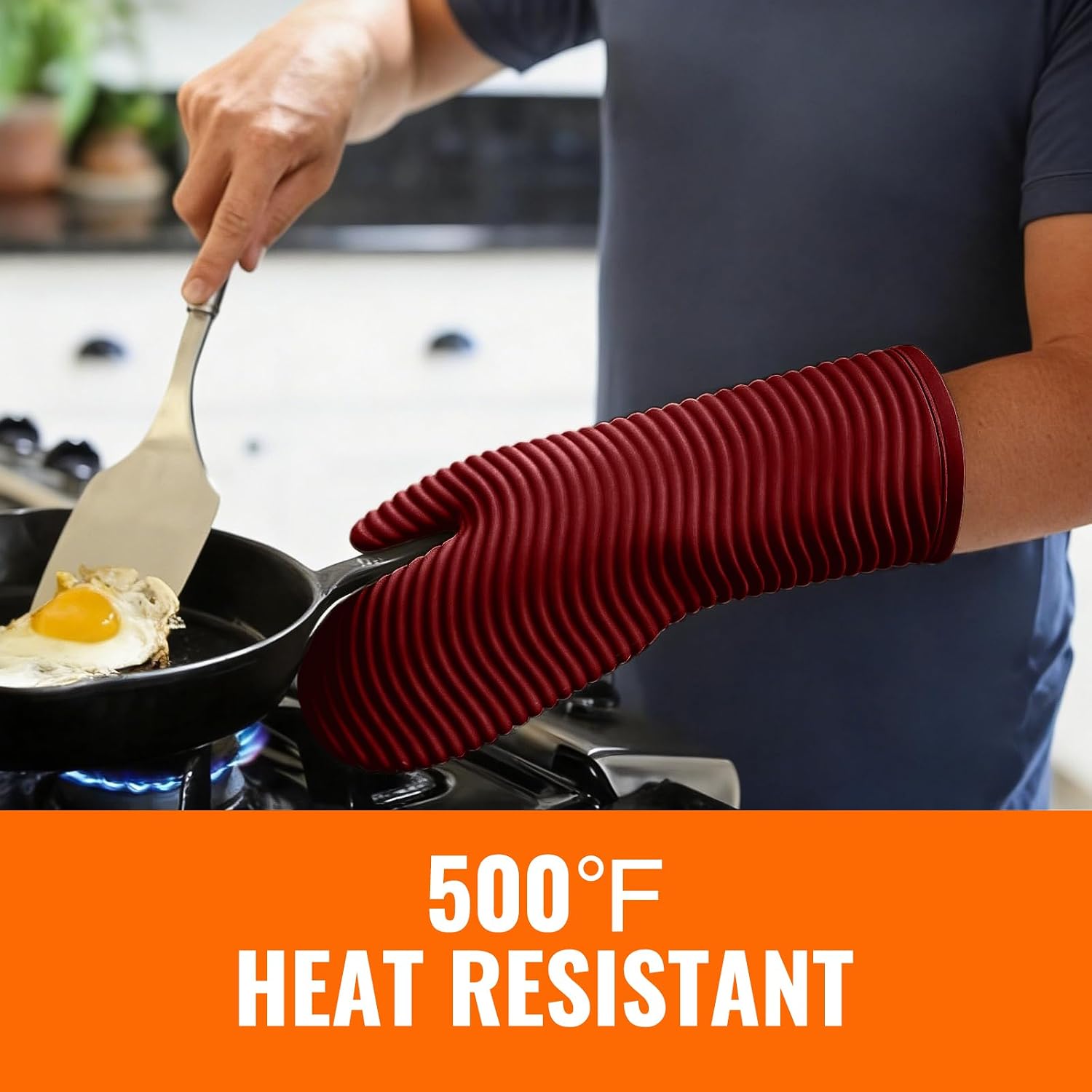 YUTAT Silicone Oven Mitts,Heat Resistant 2PCS Oven Mitts with Soft Polyester Filling Perfect for BBQ, Baking and Cooking,Red