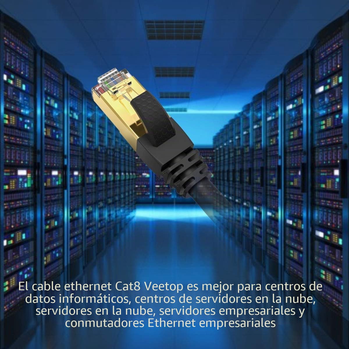 VEEtOP Cable Ethernet Cat 8 de Red con Conectores rj45 Oro para 40 Gigabit Internet LAN 2m Negro