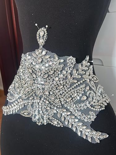 Miniatura 3 de Parches de costura de encaje con cuentas con piedras y cristales de diamantes de imitación cosidos, manualidades para disfraces de boda, decoración