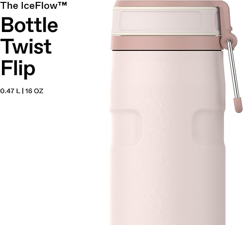Stanley 1913 IceFlow Bottle Twist Flip 0.47L - Cold for 12 Hours - Iced for 3 Days - Dishwasher Safe - Recycled Stainless Steel - BPA Free - Double Wall Vacuum Insulation - Rose Quartz - 3