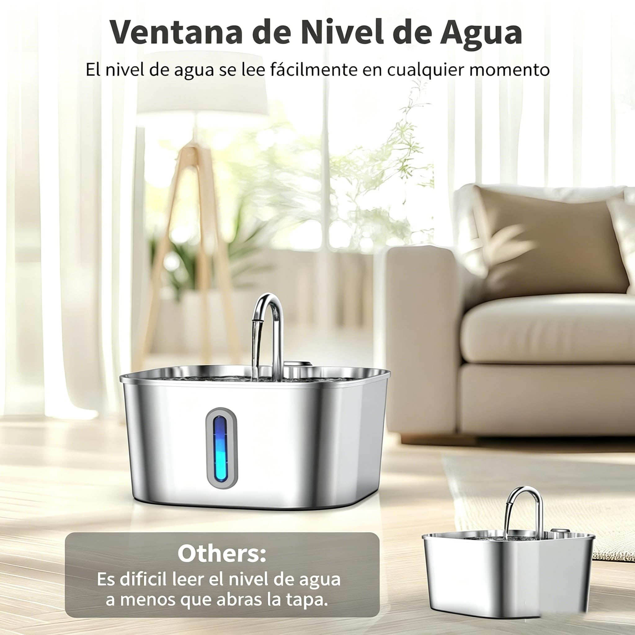 Catvitalis Fuente de Agua Gatos, Bebedero para Gatos de Acero Inoxidable 304 con Filtración Triple y Flujo Atractivo para Prevenir Deshidratación