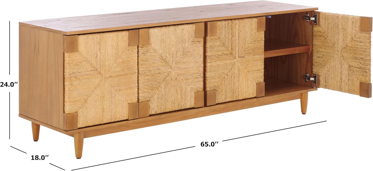 SAFAVIEH Couture Roseanne TV Stand for up to 70" Flatscreen – Natural Brown, 4 Banana Stem Doors with Interior Storage, Entertainment Media Console Cabinet (SFV1326B)