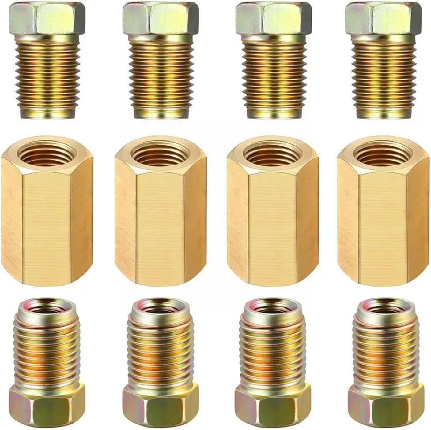 12 Pieces Brake Fittings Brass Inverted Pipeline Accessories Connector Unions Tool Union 4 8 Nuts Adapter Flare Fitting Compression