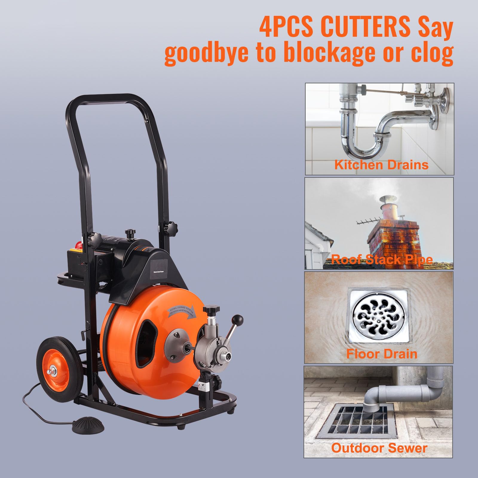 Happybuy Drain Cleaning Machine, 75FT x 3/8 Inch Sewer Snake, Auto Feed Auger, 4 Cutter & Foot Switch for 1