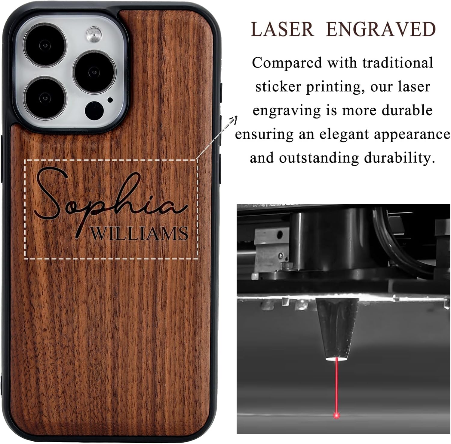 Personalized Walnut Phone Case for iPhone 17,16, 15, 14, 13, 12, 11- Mini Plus Pro Max, Laser Engraved Never Fade, Monogram Cover, Custom Name Initial Case (for iPhone 17-11)