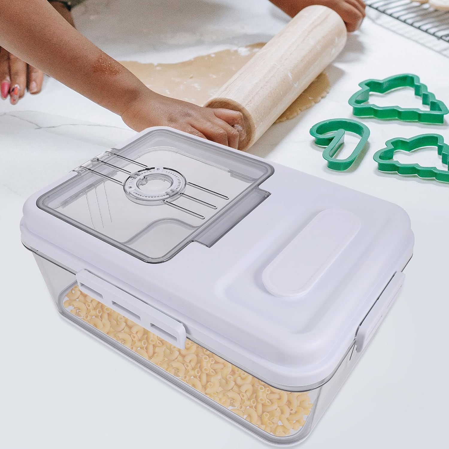 VALICLUD Airtight Rice Storage Container with Measuring Cup, Food Dispenser Bin for Kitchen Pantry, 5-pound Capacity Rice Organizer for Home and Pet Food