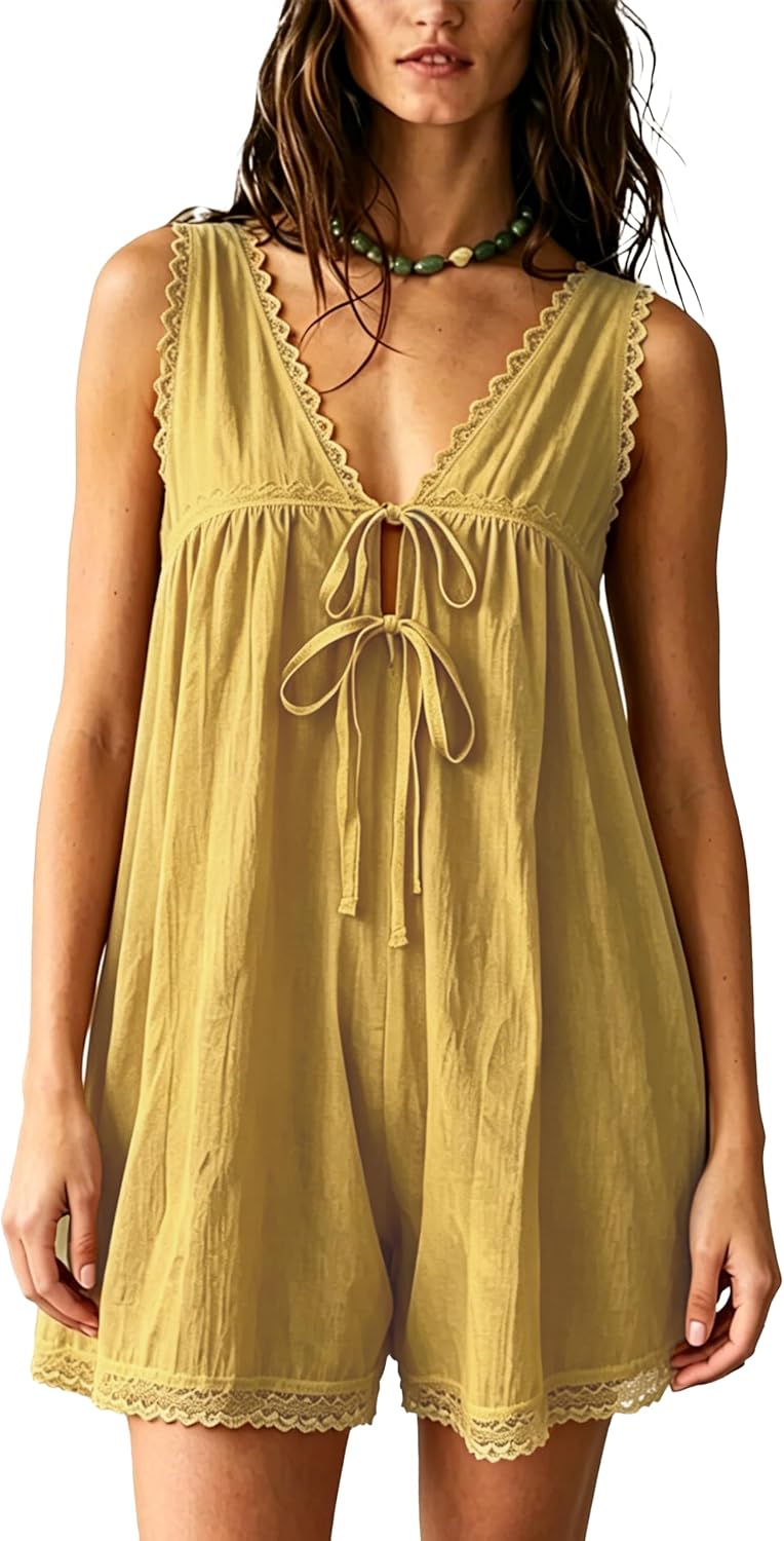 Womens Lace Trim Romper Perfect for Summer and Casual Outfits