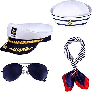 2 PCS Yacht Captain Hat Sailor Ship Cap Scarf Sunglasses Sailor Hat Boat Dressing up Accessory for Costume Party Women Men