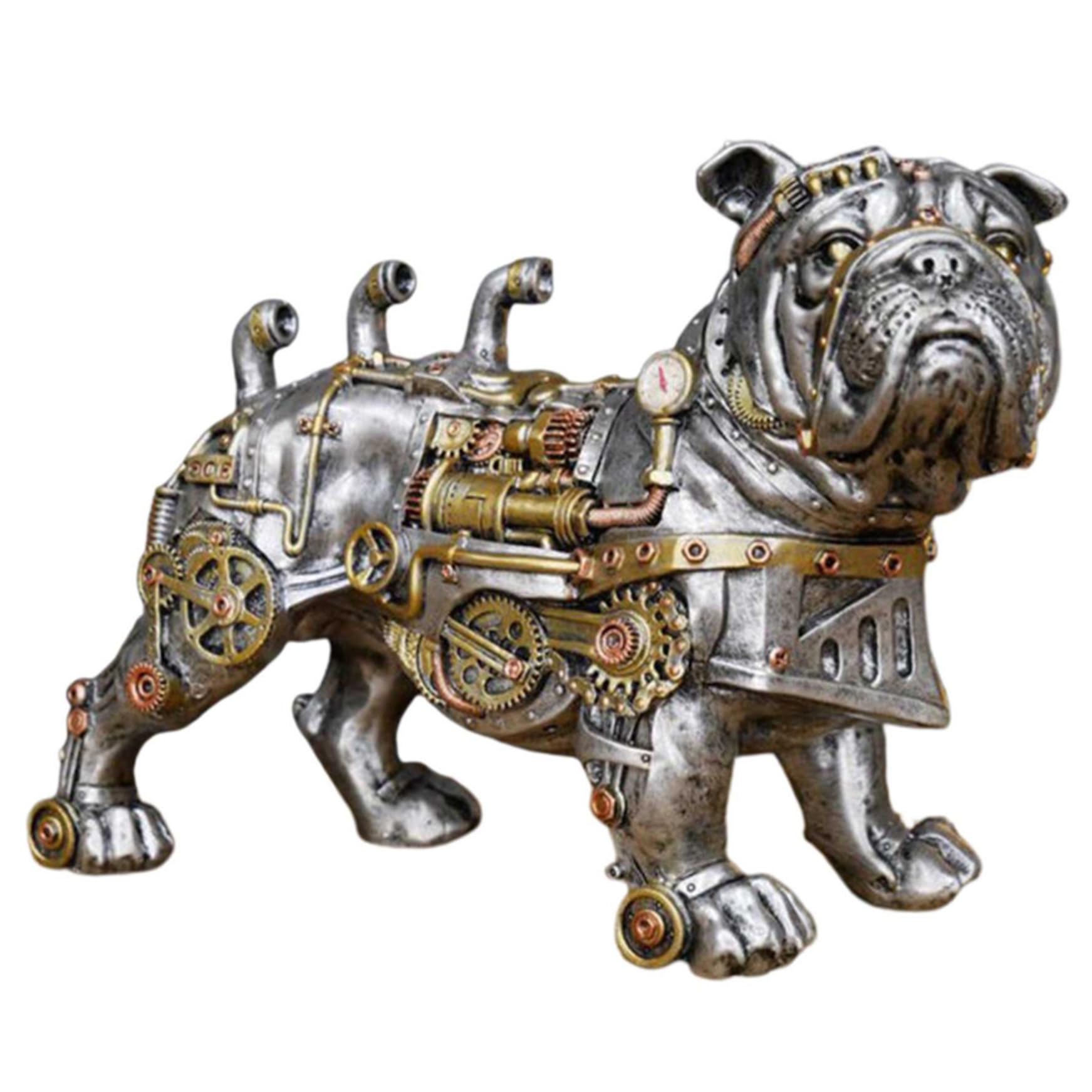Statue de bouledogue anglais en résine : sculpture de style punk mécanique haut de gamme